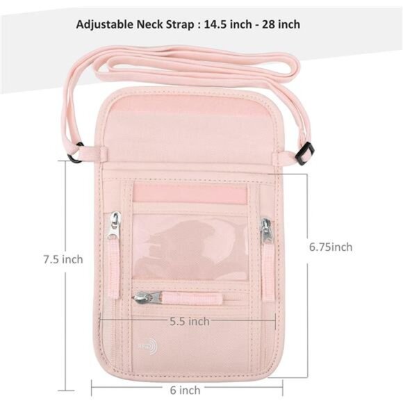 Passport Holder Neck Pouch Travel Wallet for Women and Men, RFID Blocking - Picture 2 of 7